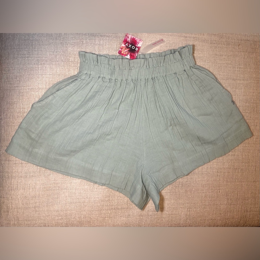 Roxy NWT “What A Vibe” XS Sage Green Gauze High Rise Shorts Beach Boho Summer - Picture 2 of 5
